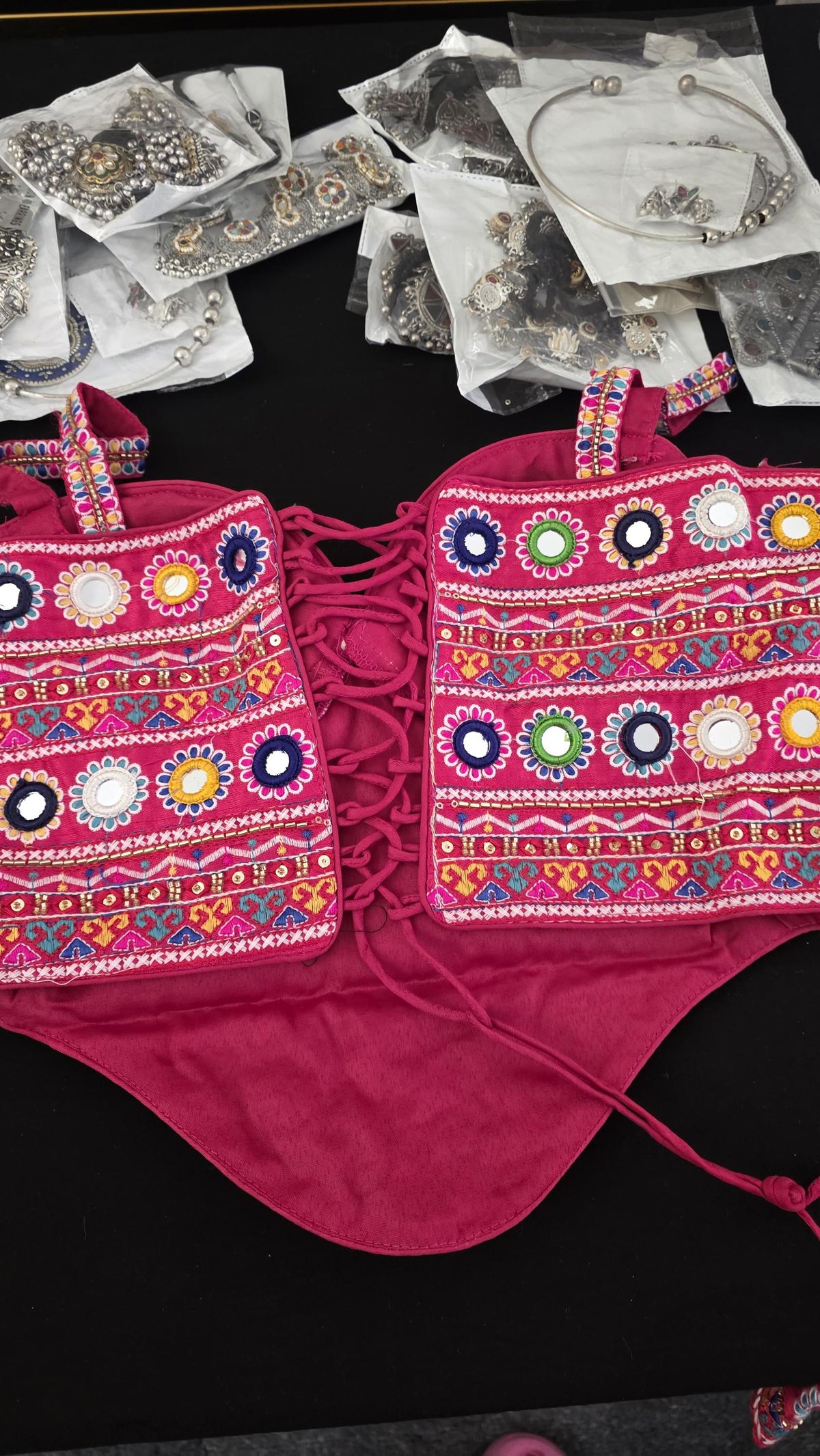 Pink Hand Embroidered Garba Blouse | Gujarati Chaniya Choli Blouse | Mirror Work & Cowrie Shell Blouse | Navratri 2026 | Handmade Ethnic