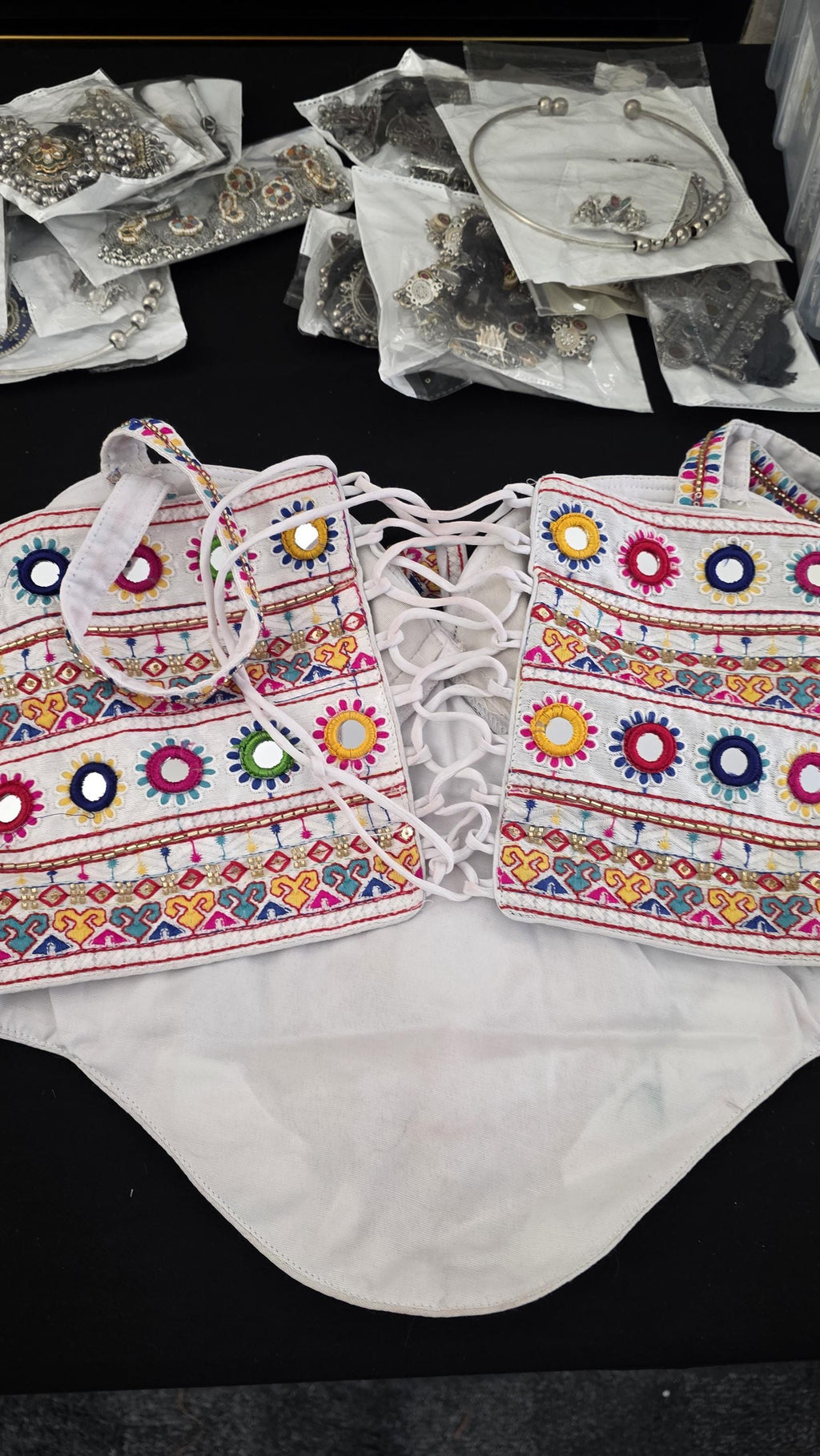 White Hand Embroidered Garba Blouse | Gujarati Chaniya Choli Blouse | Mirror Work & Cowrie Shell Blouse | Navratri 2026 | Handmade Ethnic