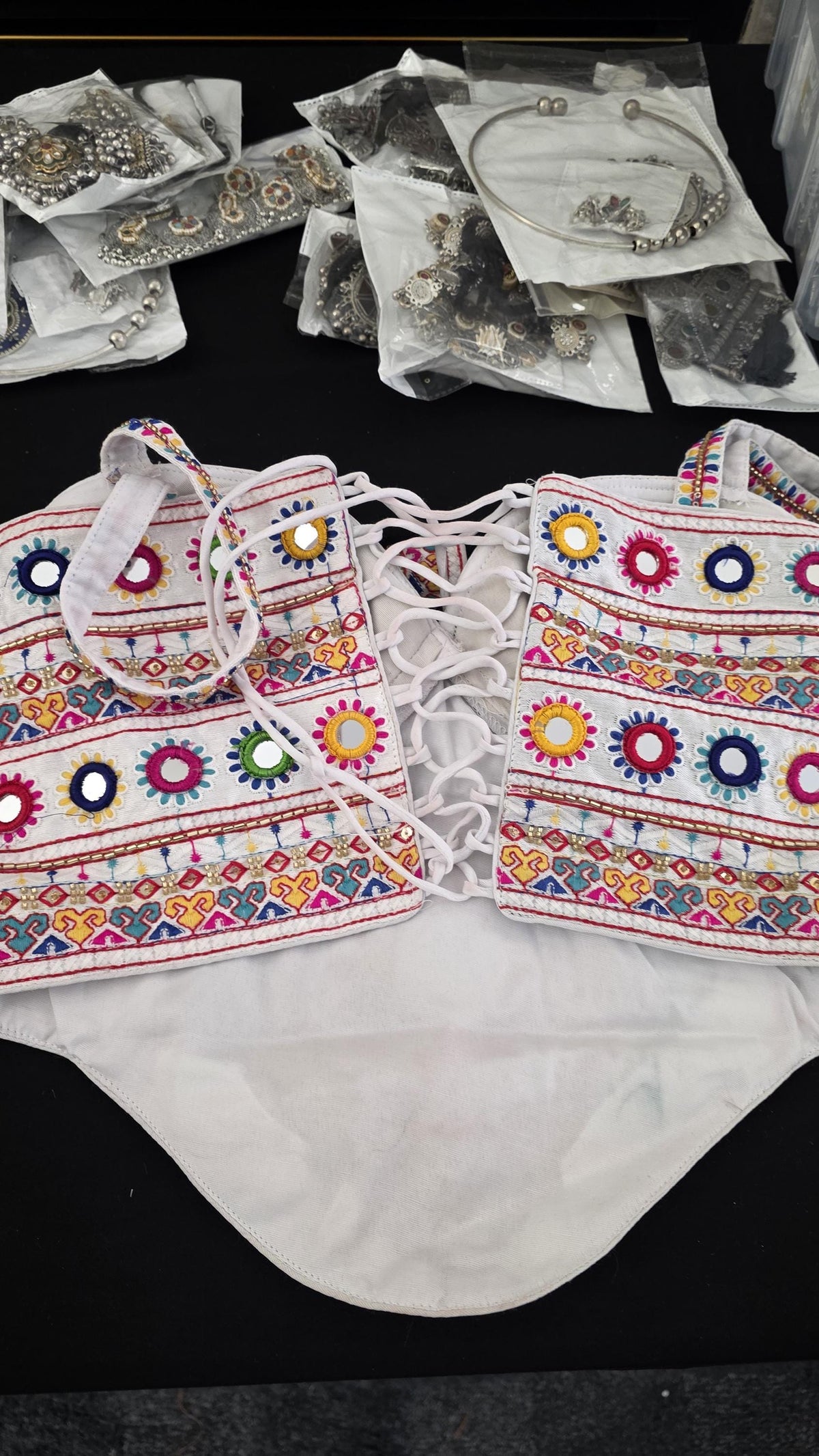 White Hand Embroidered Garba Blouse | Gujarati Chaniya Choli Blouse | Mirror Work & Cowrie Shell Blouse | Navratri 2026 | Handmade Ethnic