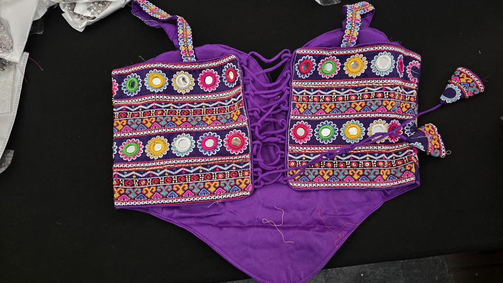 Purple mauve Hand Embroidered Garba Blouse | Gujarati Chaniya Choli Blouse | Mirror Work & Cowrie Shell Blouse | Navratri 2026