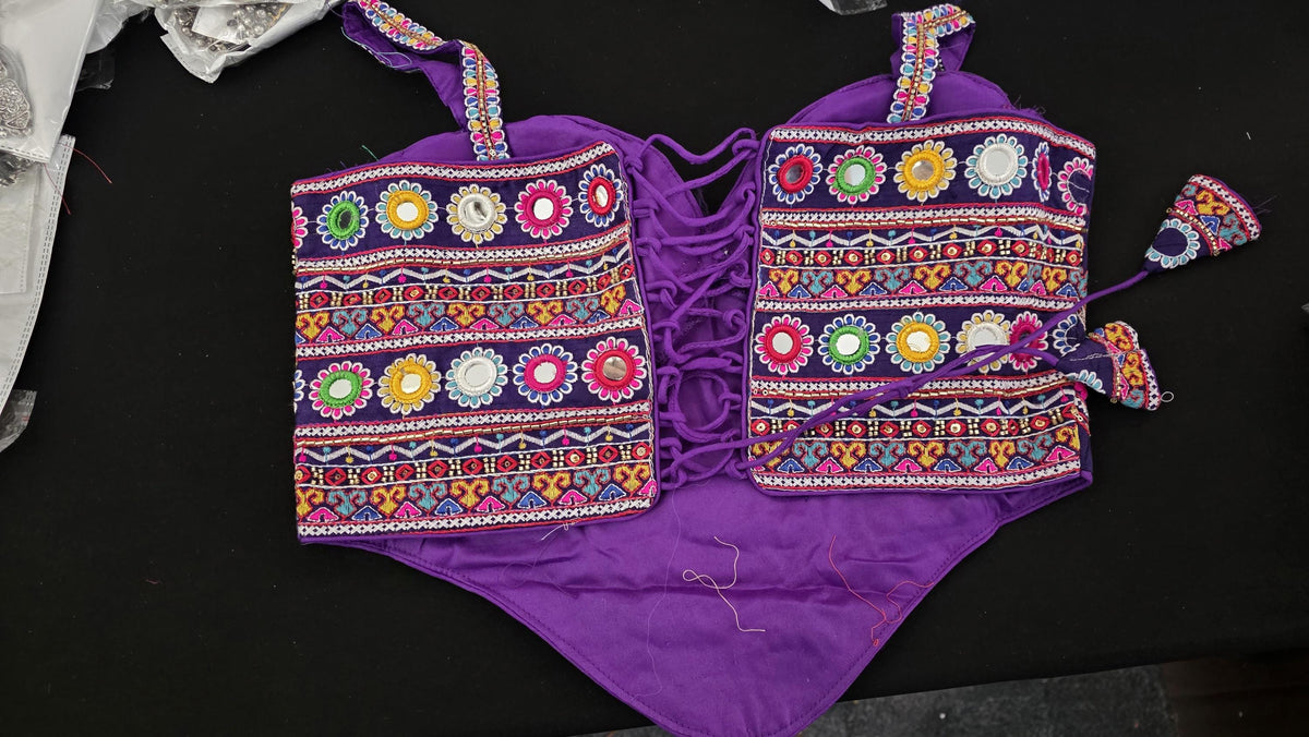 Purple mauve Hand Embroidered Garba Blouse | Gujarati Chaniya Choli Blouse | Mirror Work & Cowrie Shell Blouse | Navratri 2026
