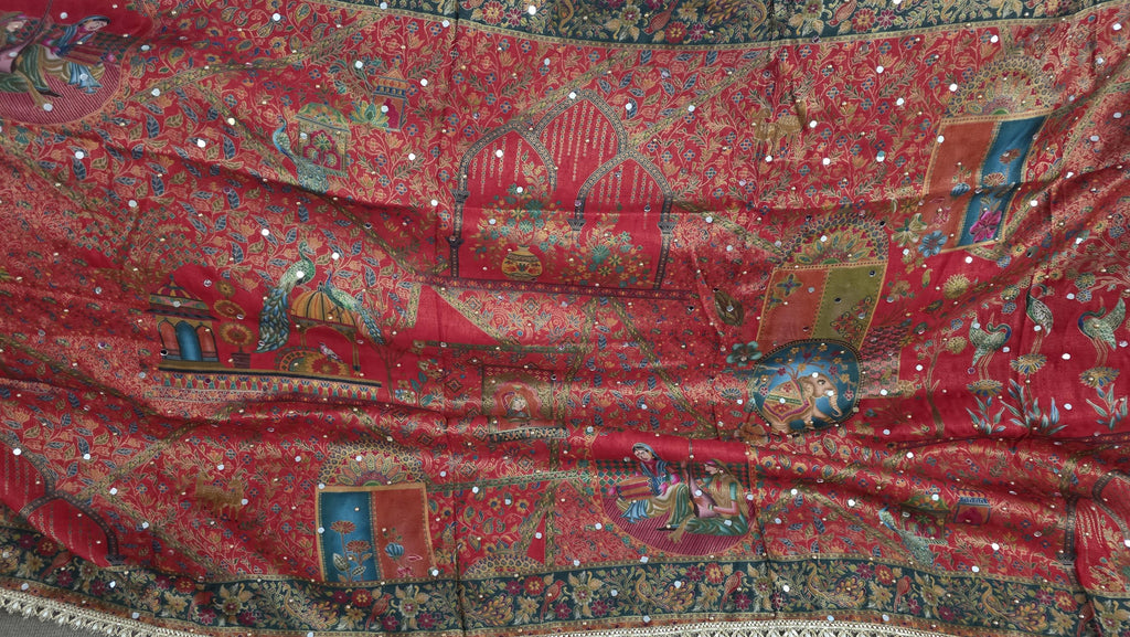 Red Mughal art dupatta