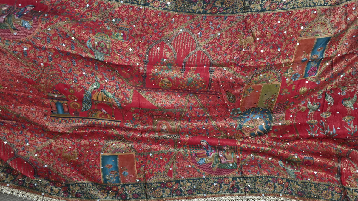 Red Mughal art dupatta