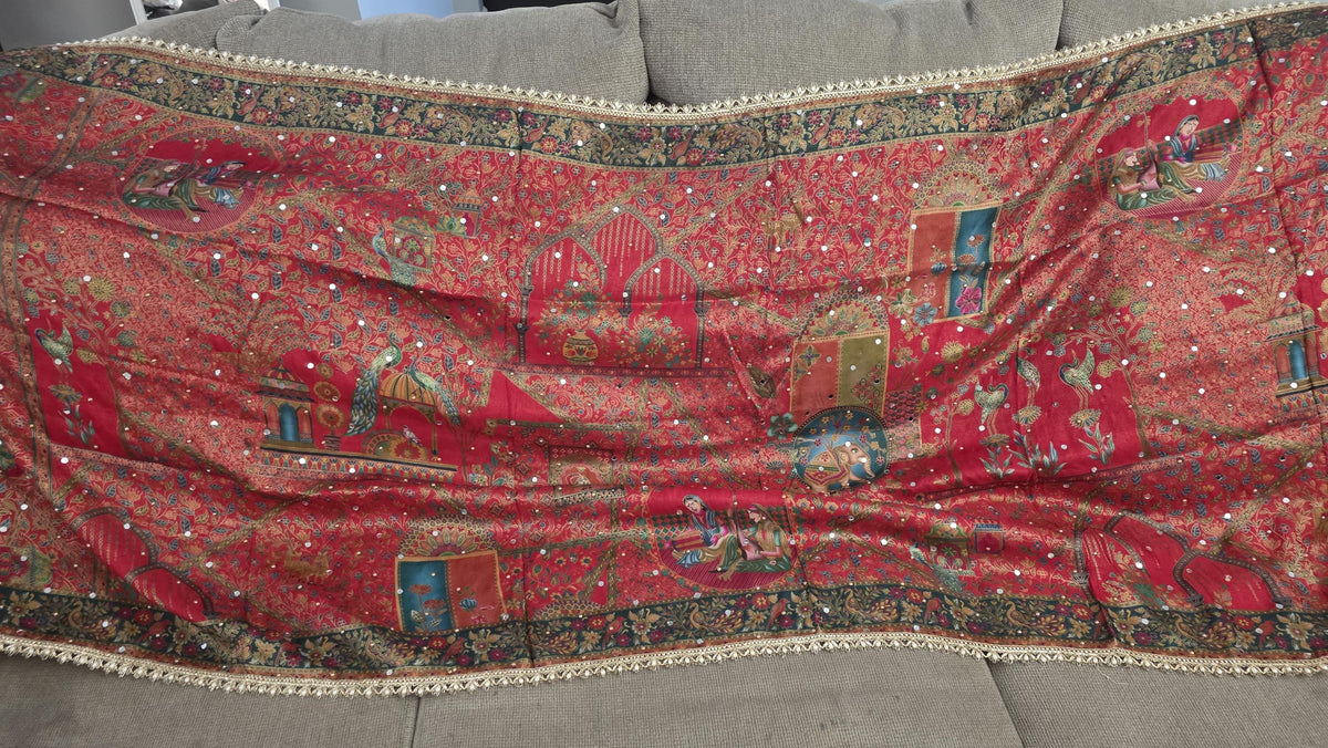 Red Mughal art dupatta