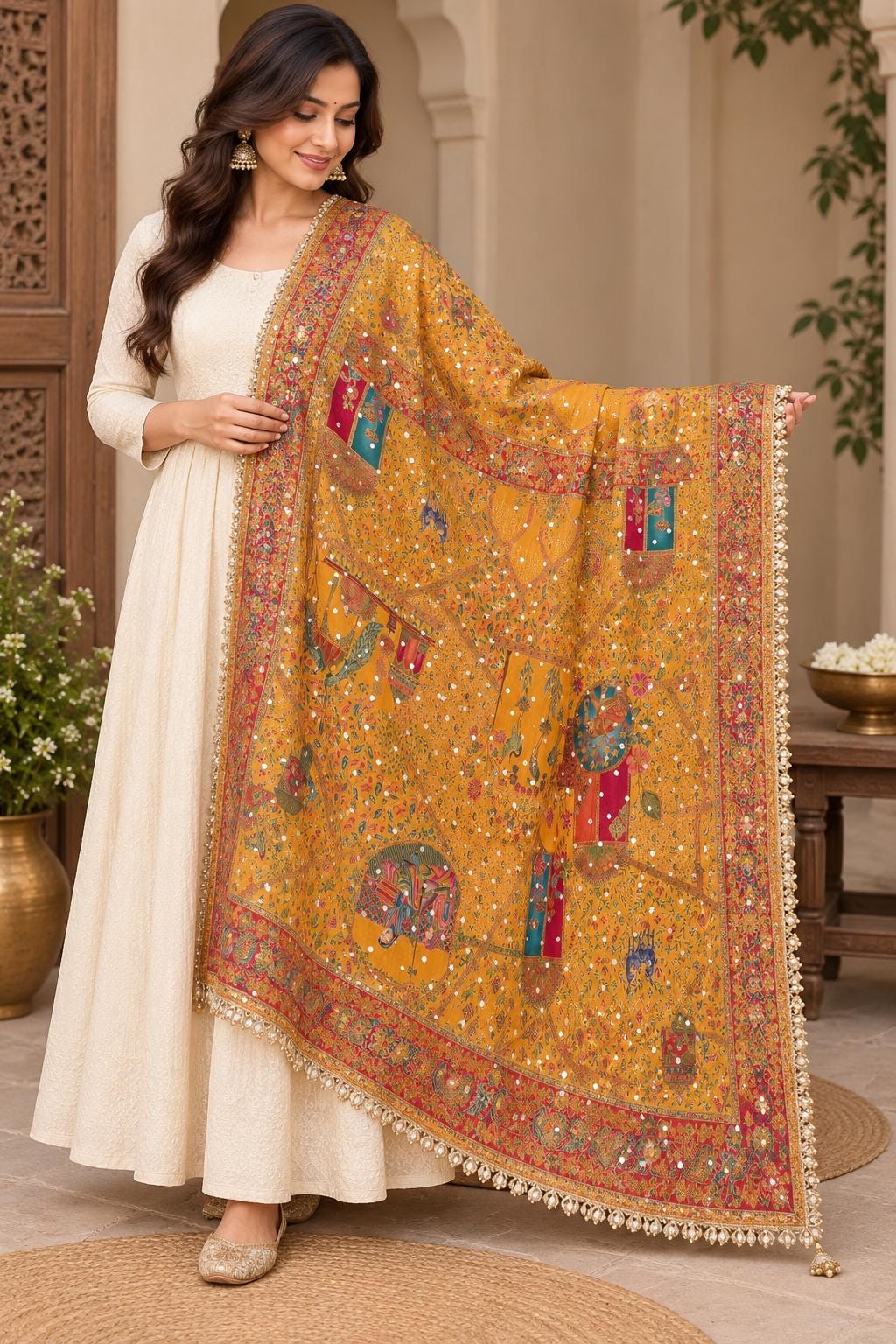 Yellow Mughal art dupatta