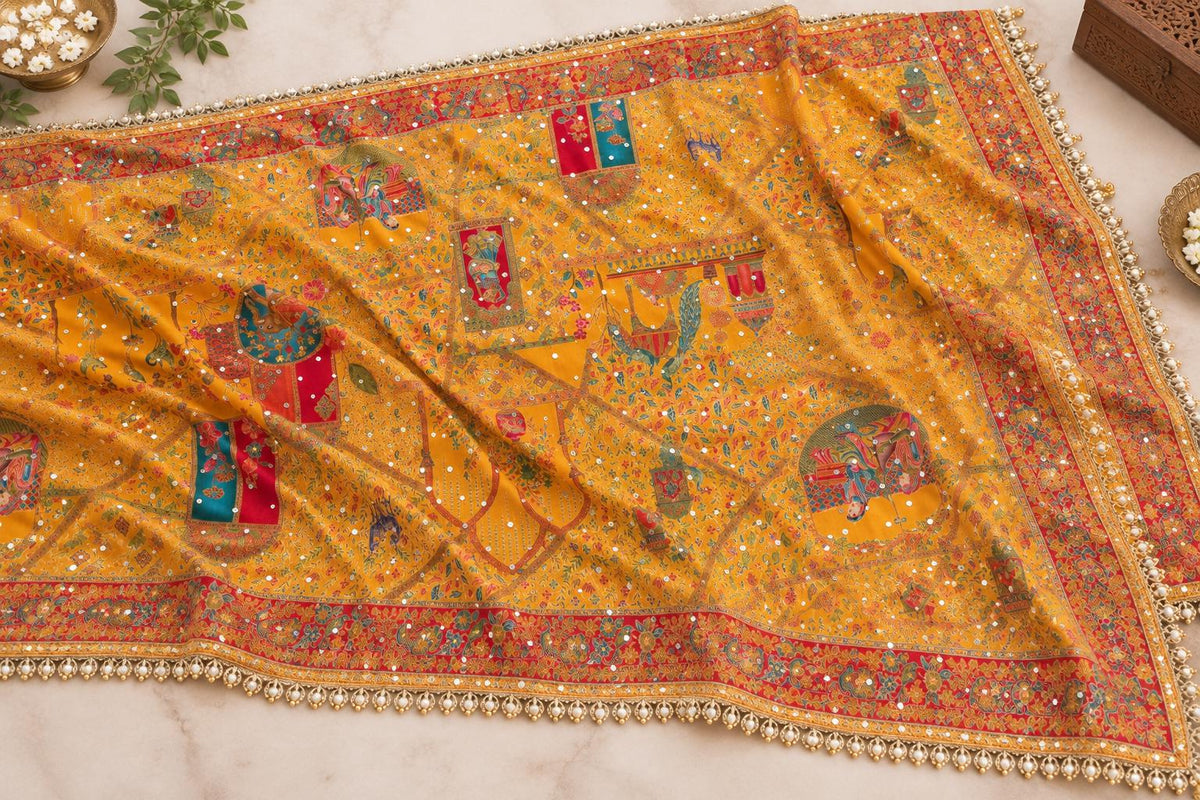 Yellow Mughal art dupatta