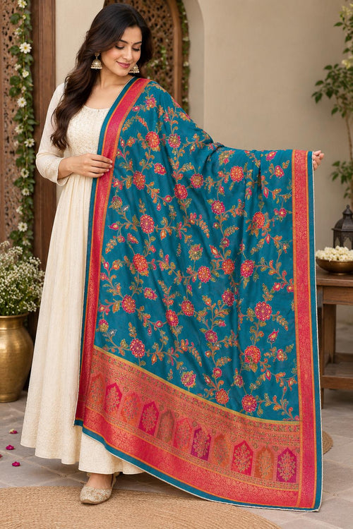 Teal green silk dupatta