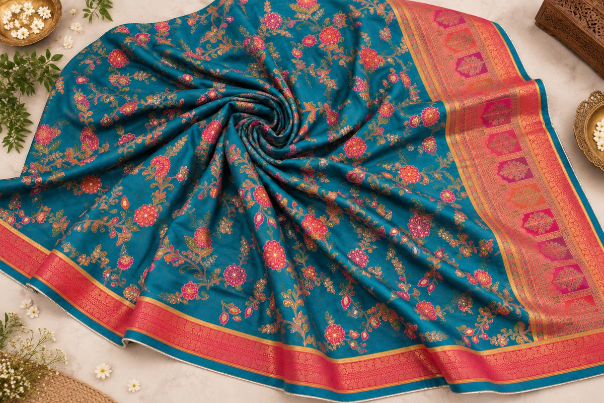 Teal green silk dupatta