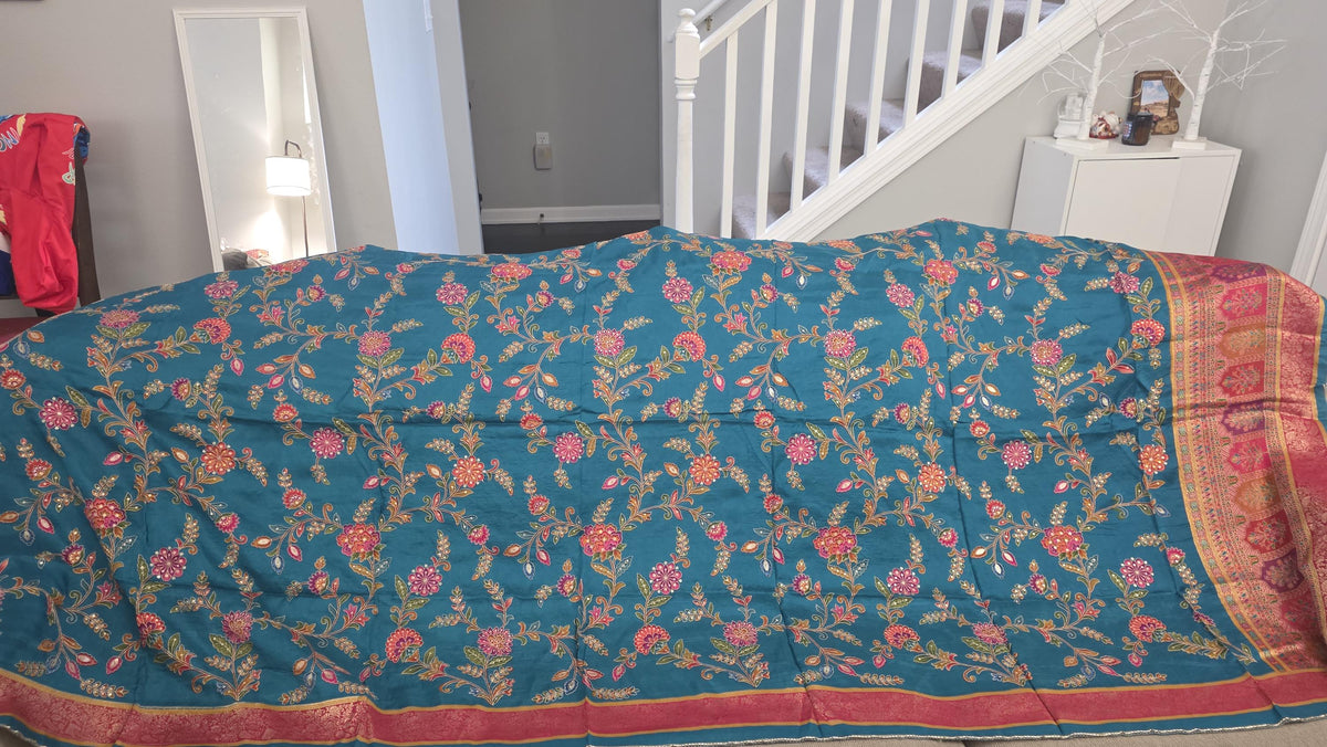 Teal green silk dupatta
