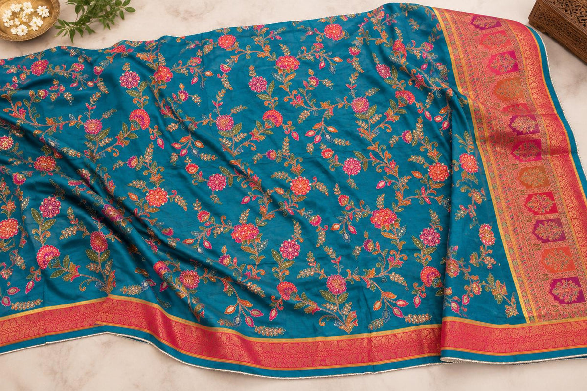 Teal green silk dupatta