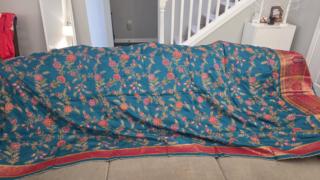 Teal green silk dupatta