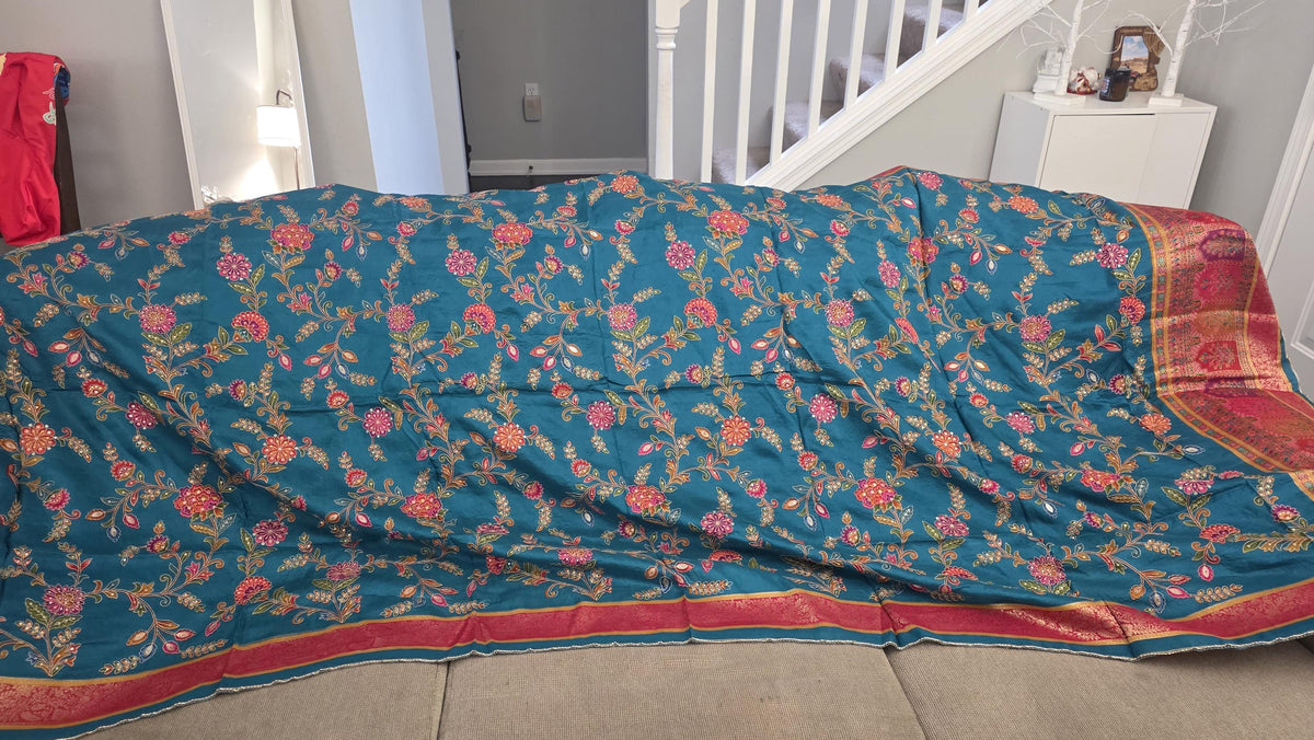Teal green silk dupatta