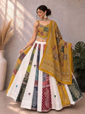 Garba Ajarak Print Lehenga | white and yellow Multicolored Ethnic Skirt | Navratri Ghagra Choli | Handmade Indian Festival Outfit