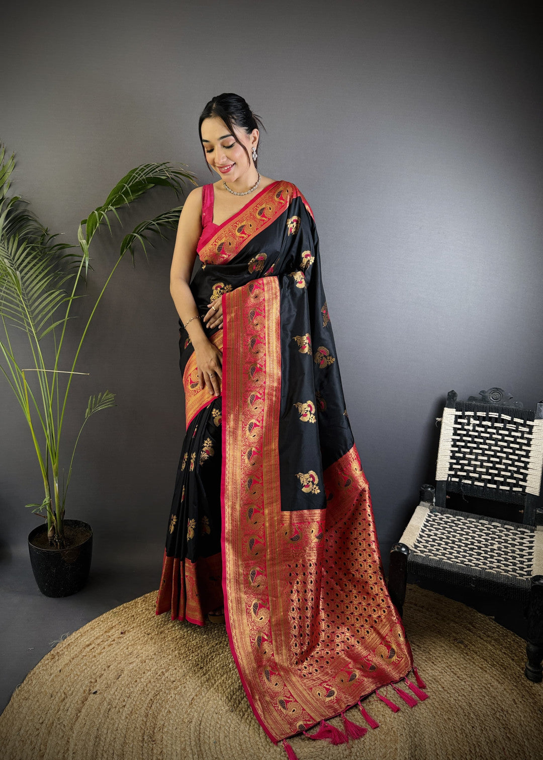 Traditional banarasi silk saree with zari weaving work