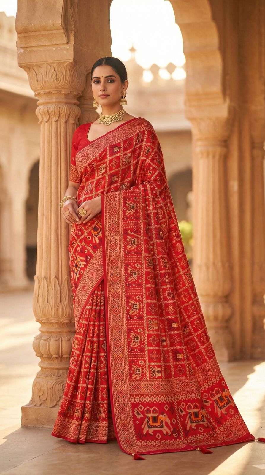 Traditional patola silk saree with meenakari zari weaving work