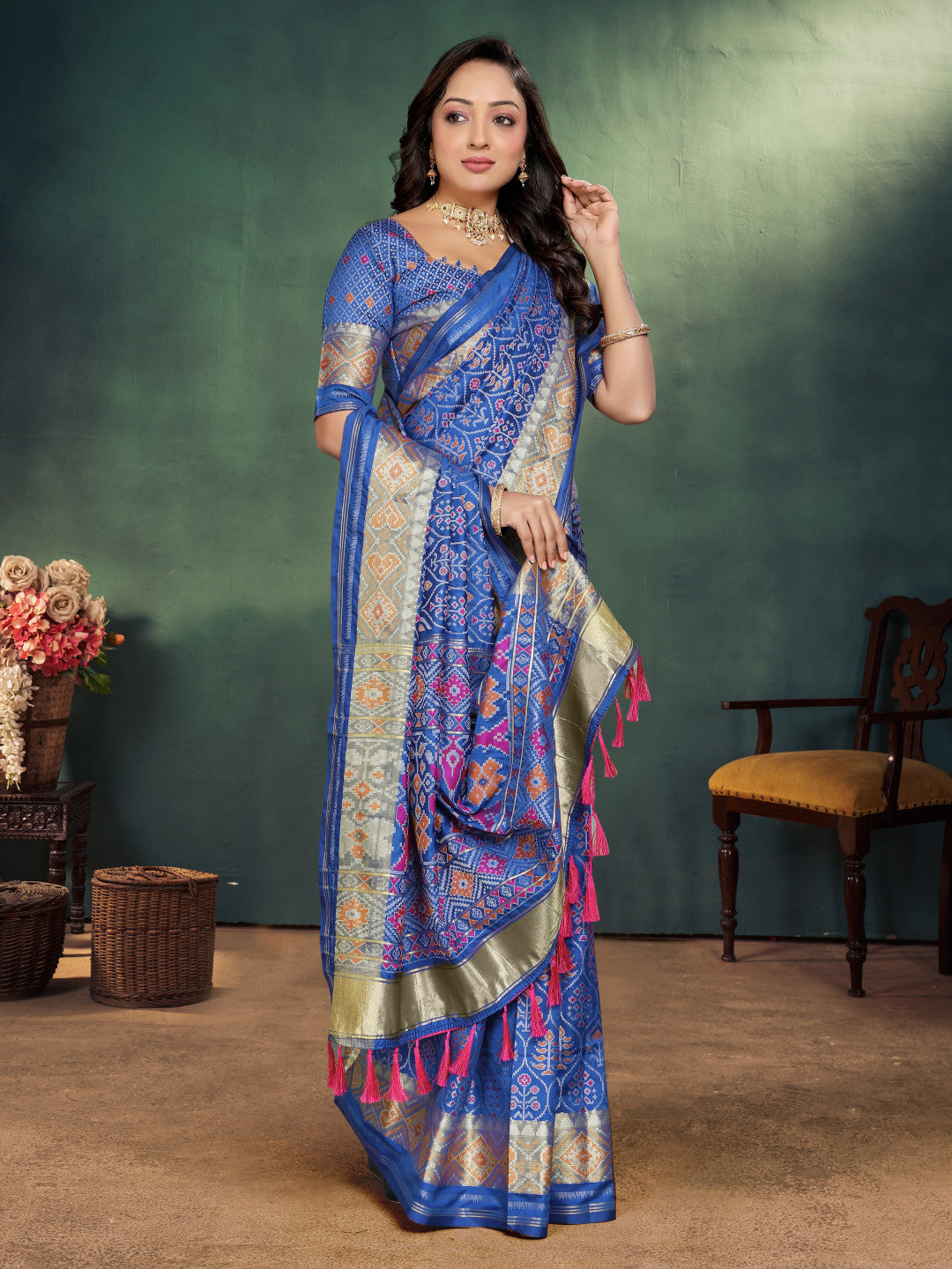 Ikkat patola silk saree with zari weaving work