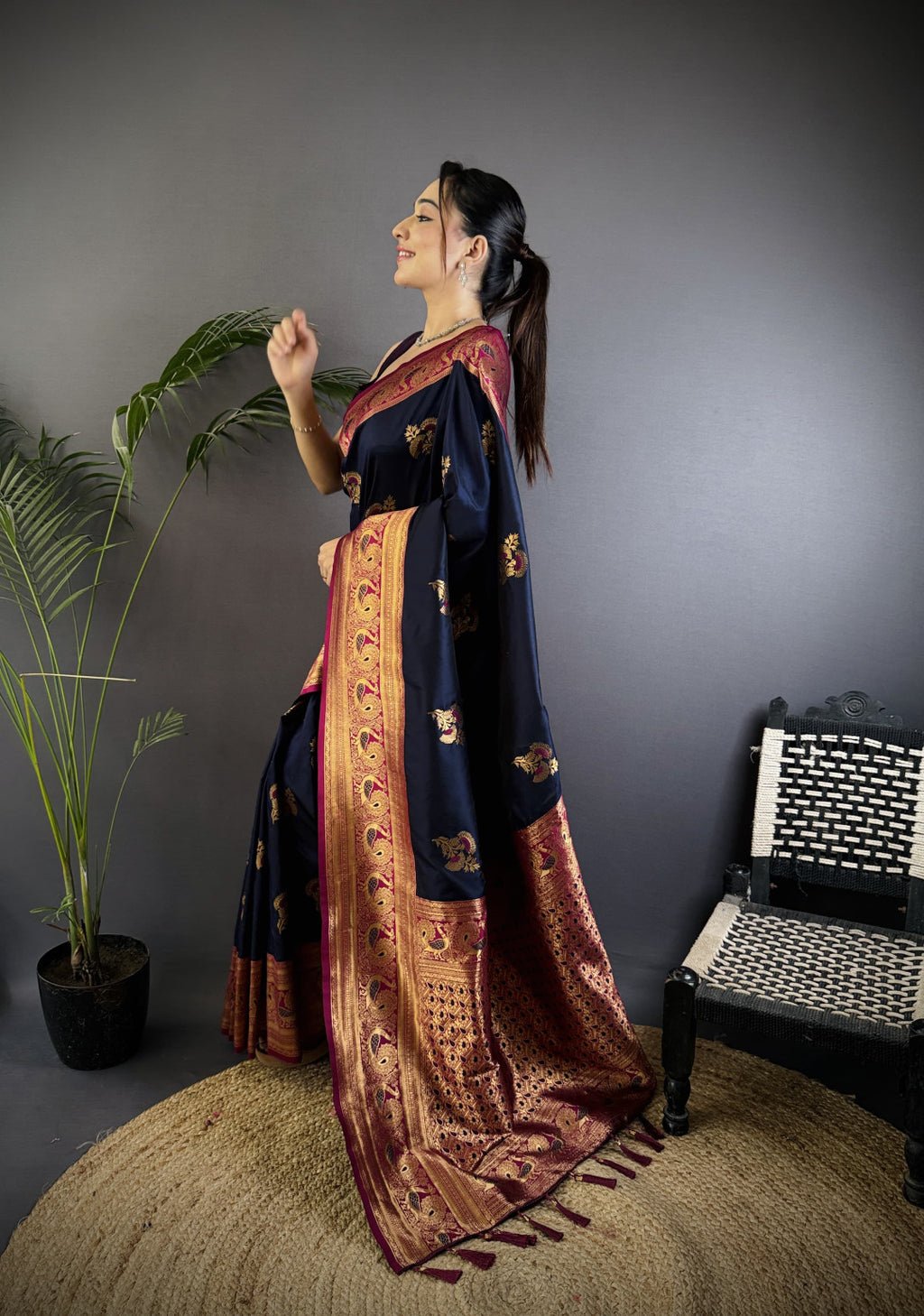 Traditional banarasi silk saree with zari weaving work