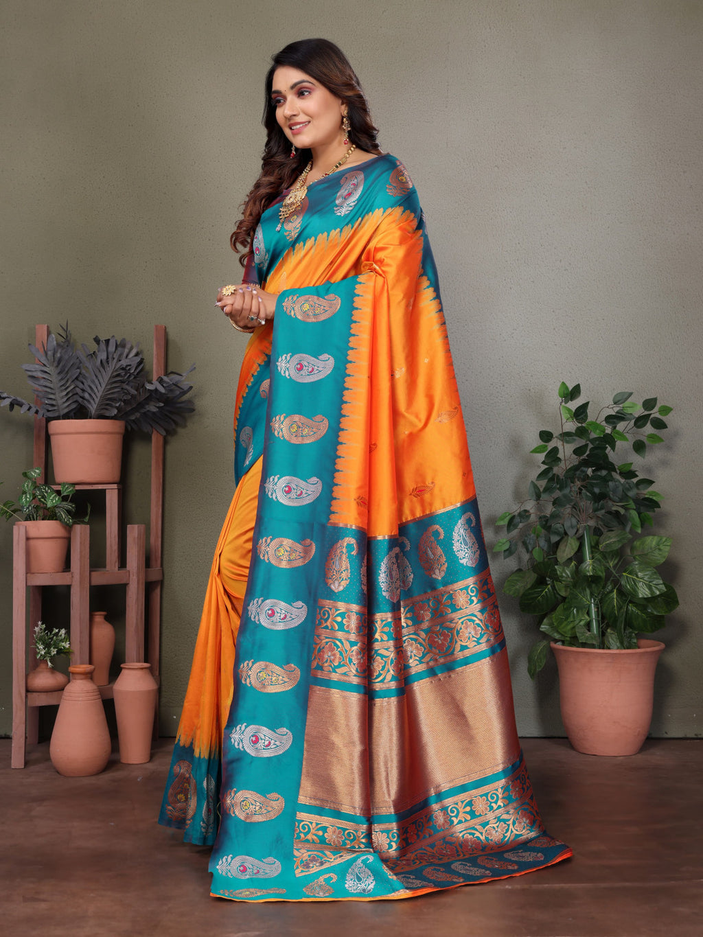Traditional banarasi silk saree with zari weaving work