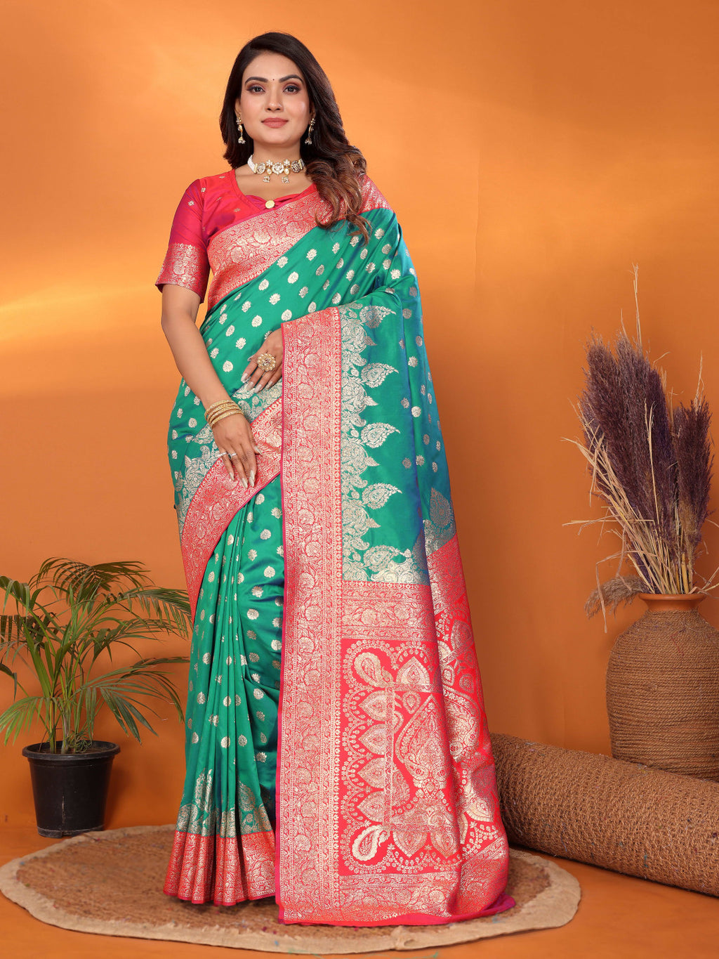 Traditional banarasi silk saree with zari weaving work