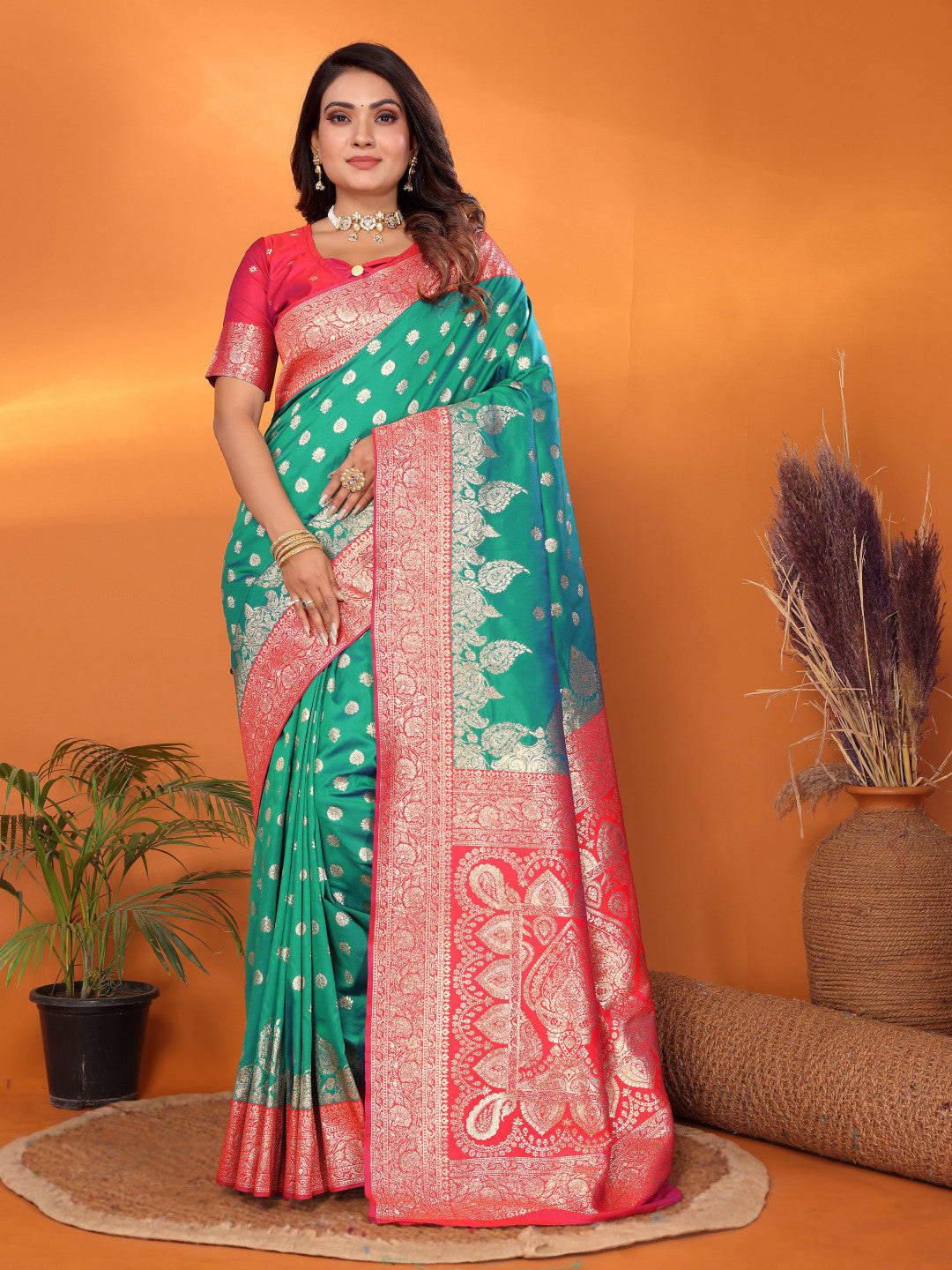 Traditional banarasi silk saree with zari weaving work