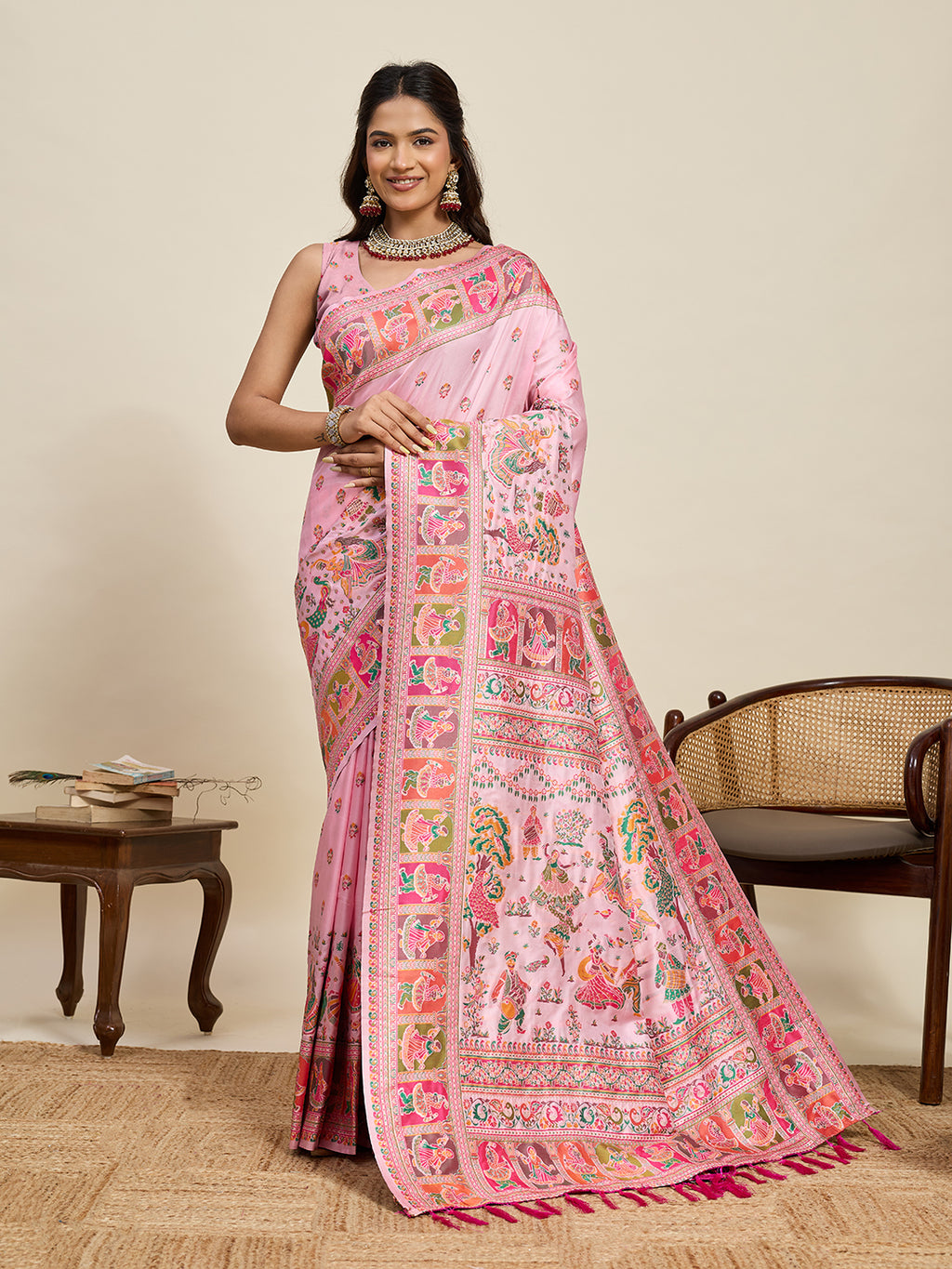 Pashmina silk saree with meenakari weaving work