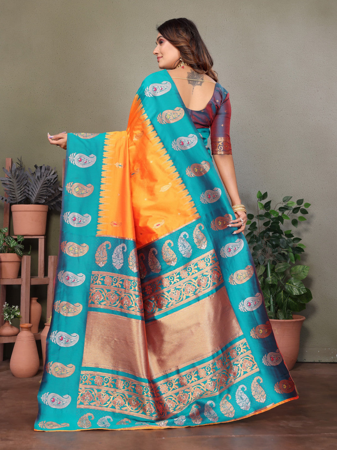 Traditional banarasi silk saree with zari weaving work