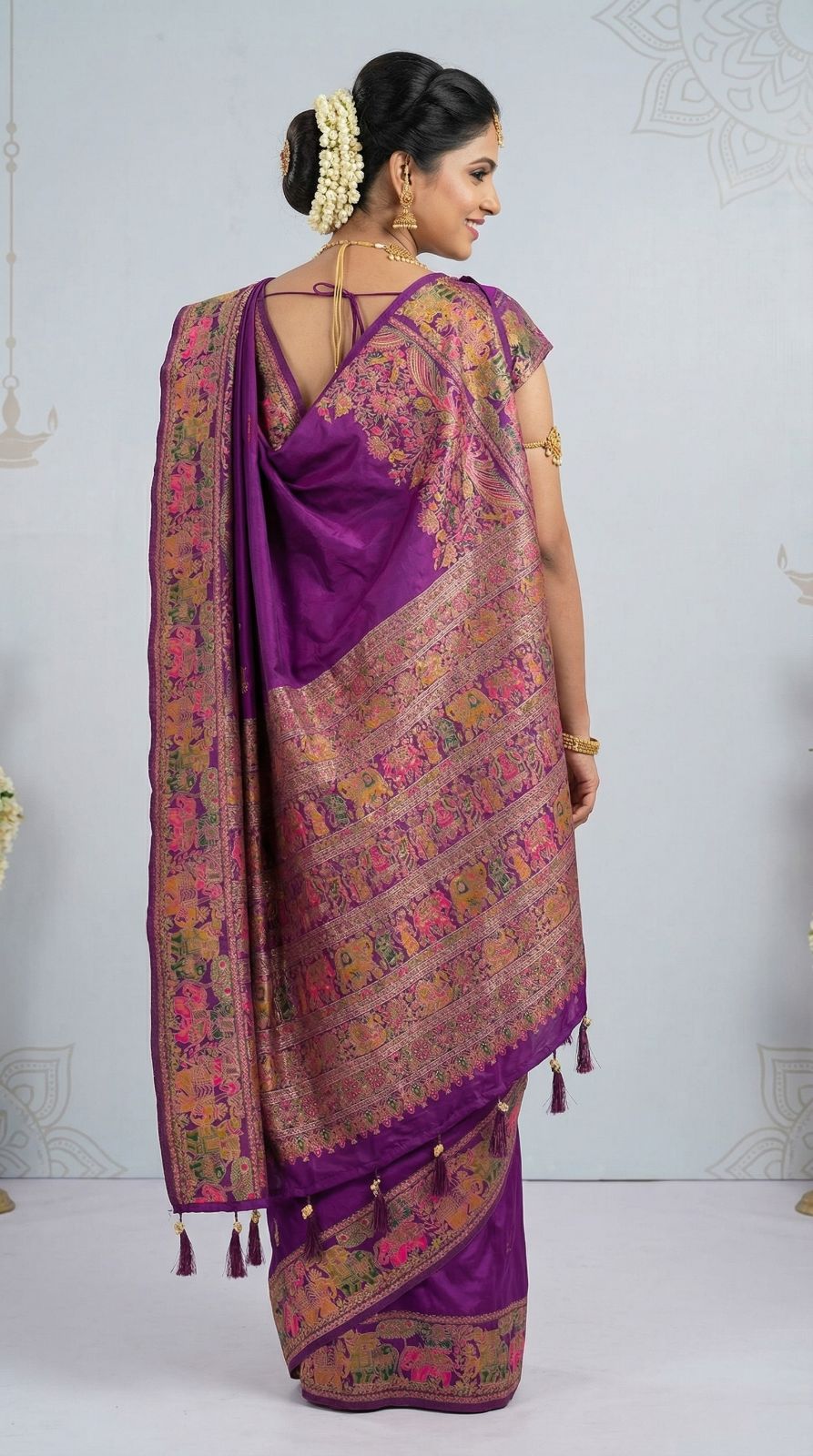 Traditional viscose pashmina silk saree with woven design