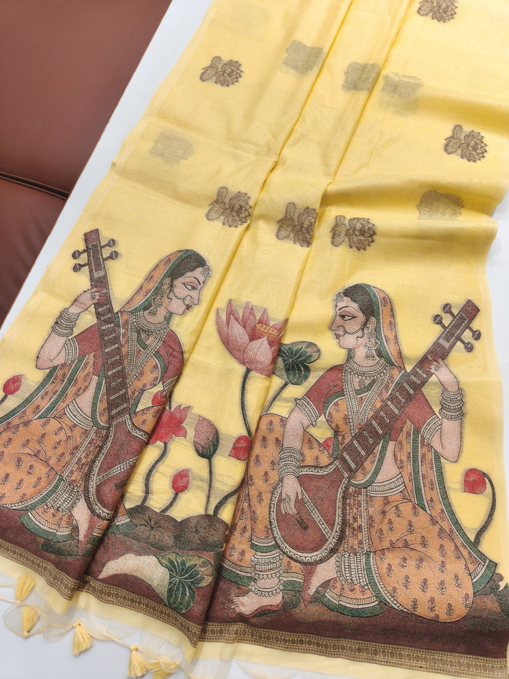 Muga cotton saree with mithila concept weaving pallu