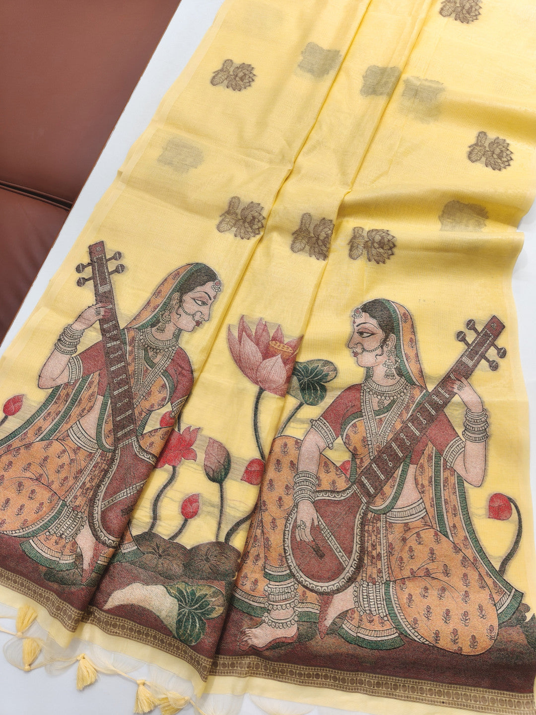 Muga cotton saree with mithila concept weaving pallu