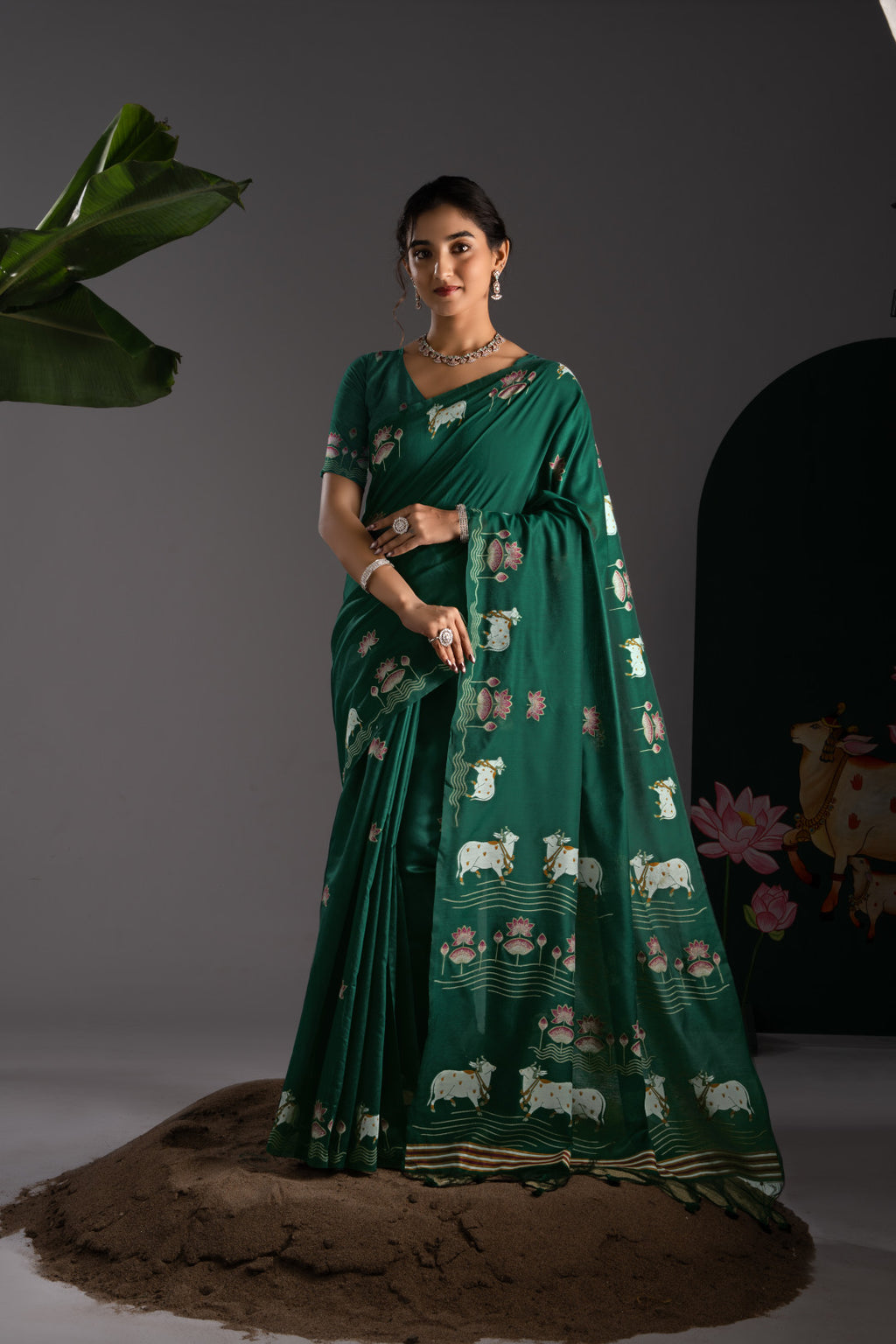 Soft Muga cotton saree with pichwai border weaving work
