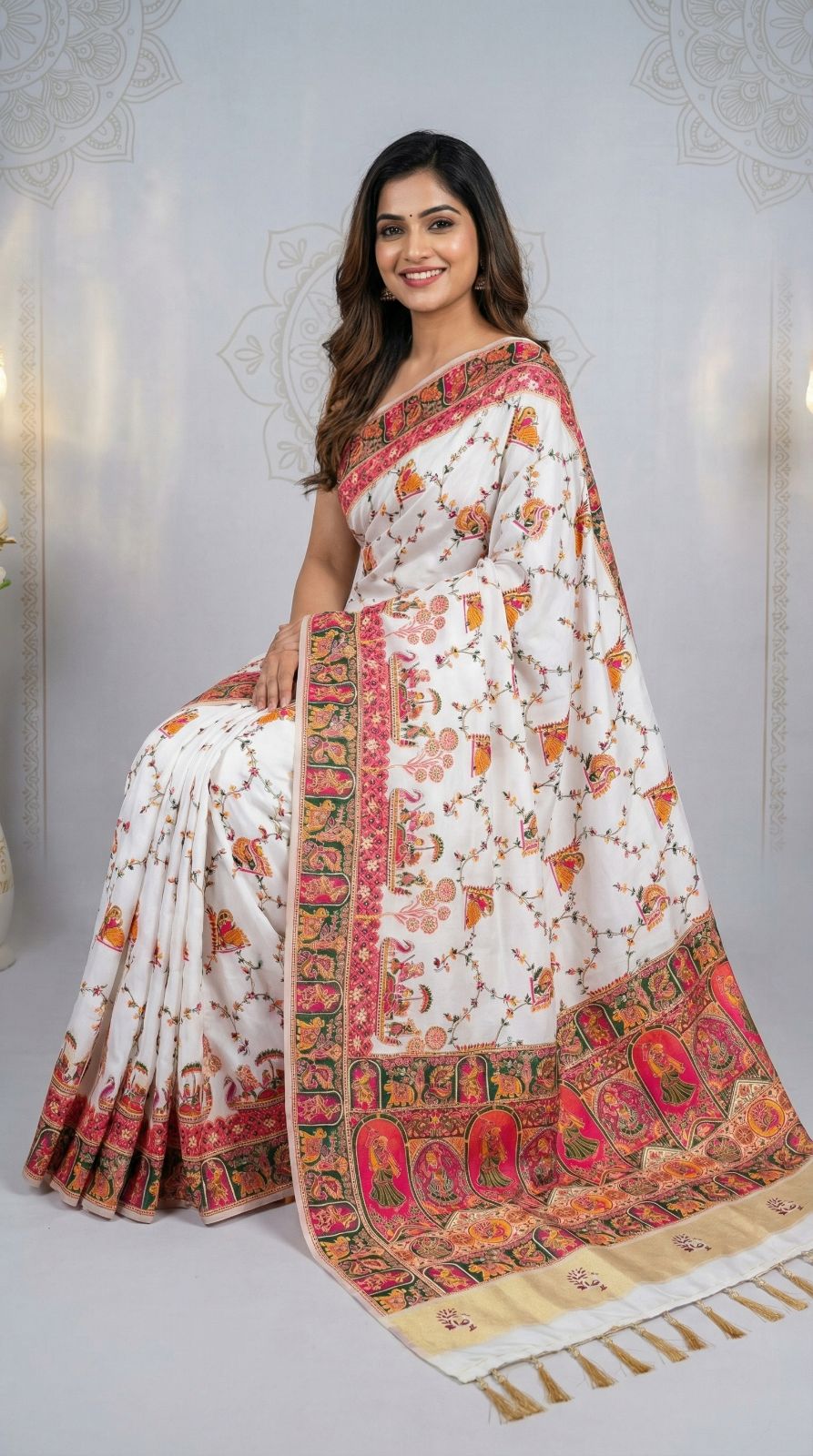 Rajwadi viscose pashmina silk weaving saree with lagdi patta pallu