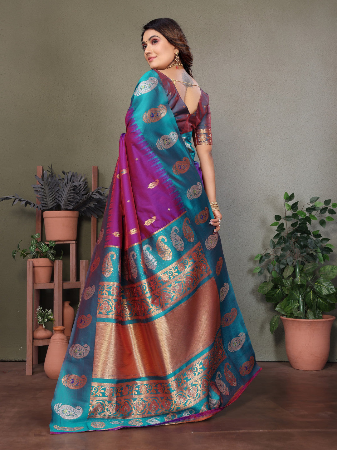 Traditional banarasi silk saree with zari weaving work