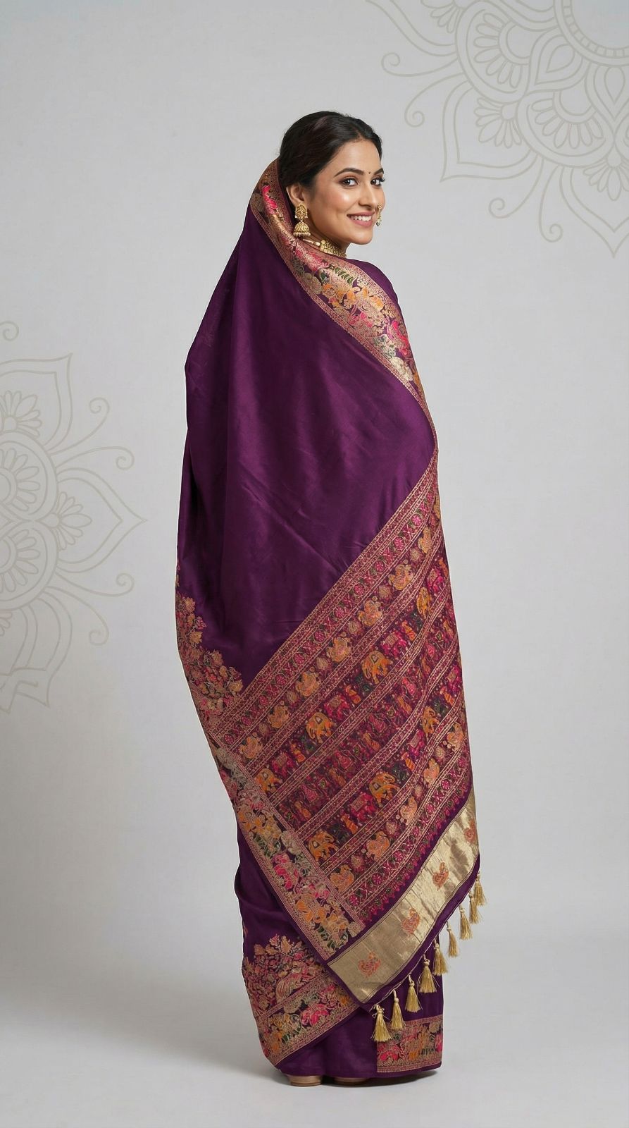 Soft Rajwadi pashmina silk weaving saree with lagdi patta pallu