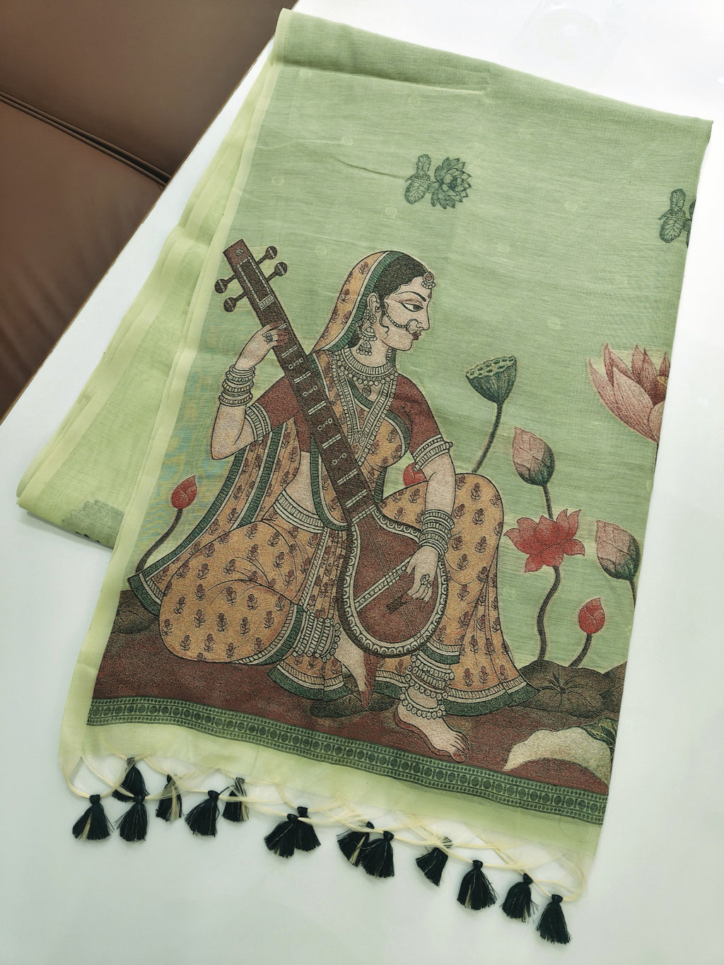 Muga cotton saree with mithila concept weaving pallu