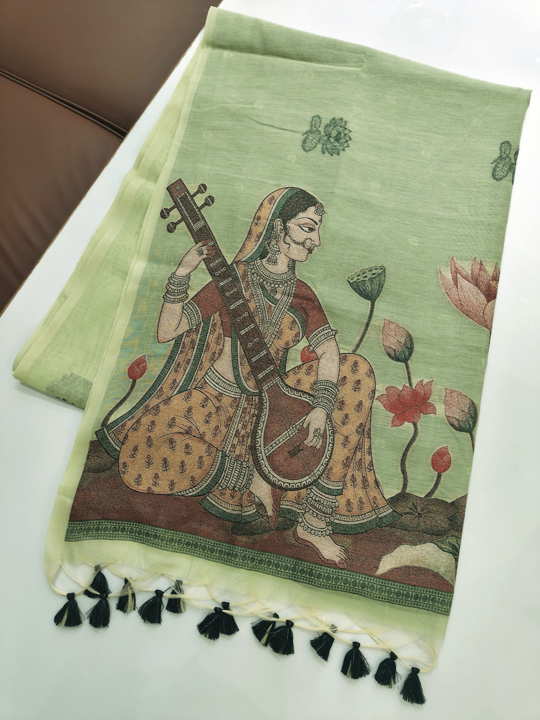 Muga cotton saree with mithila concept weaving pallu