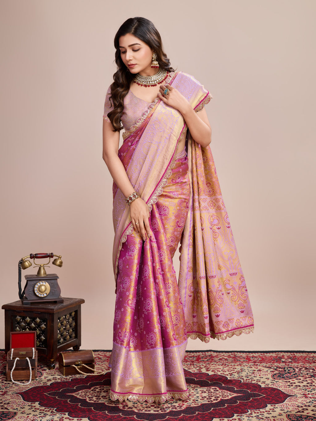 Kanjivaram silk saree with zari weaving work
