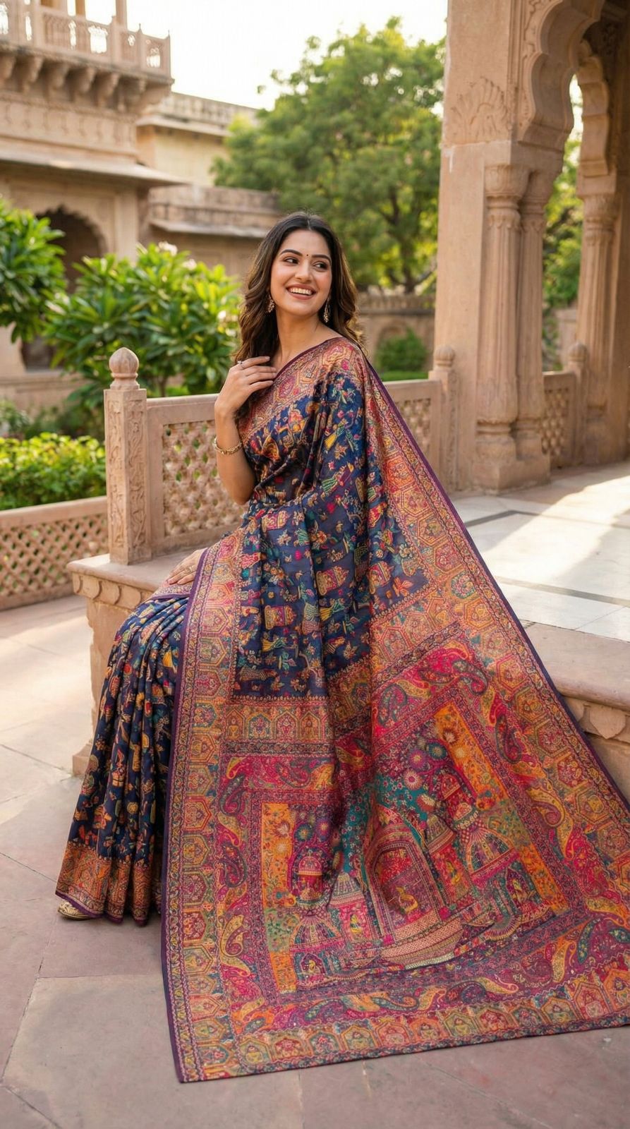 Traditional pashmina silk saree with woven design