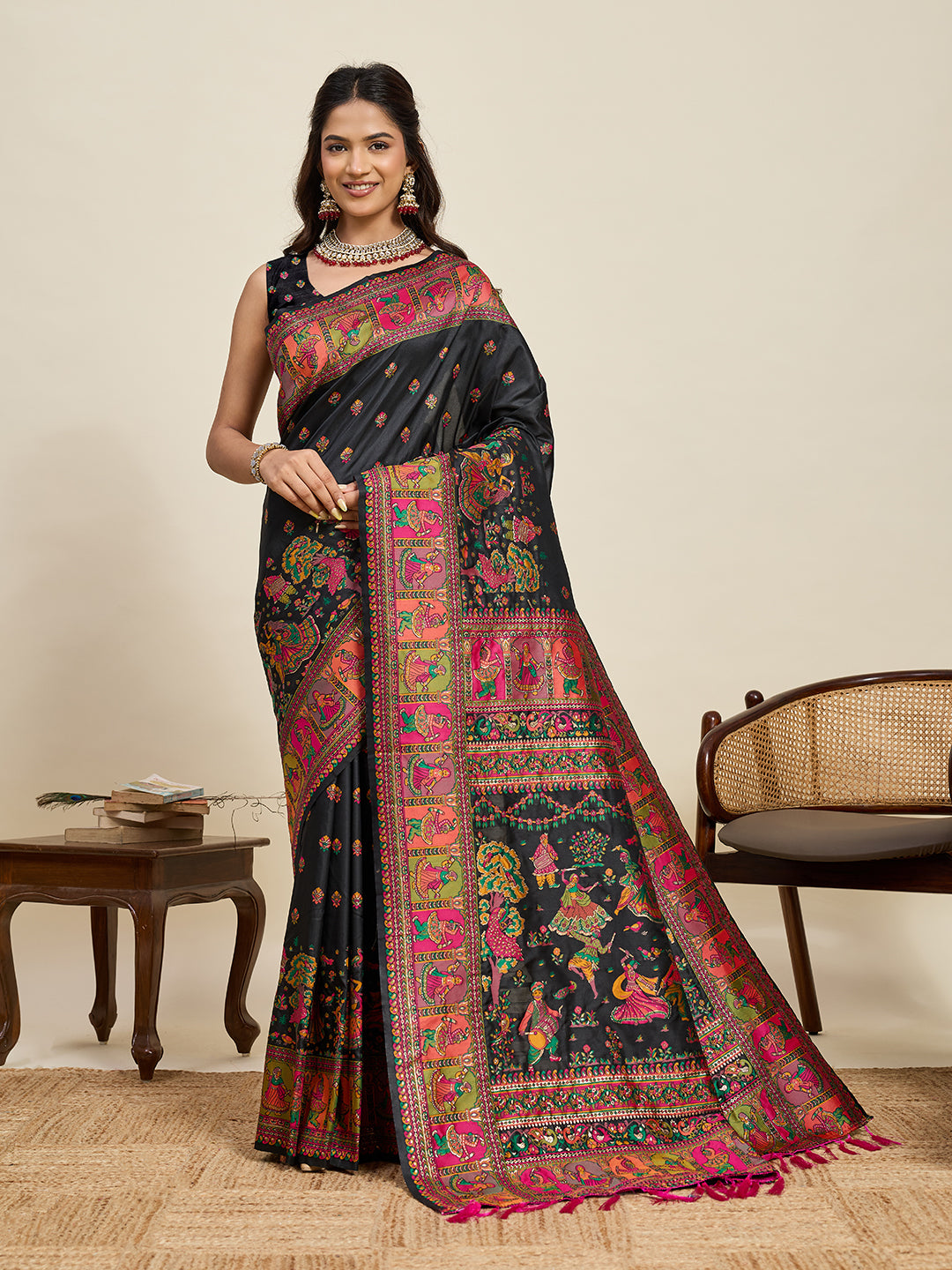 Pashmina silk saree with meenakari weaving work
