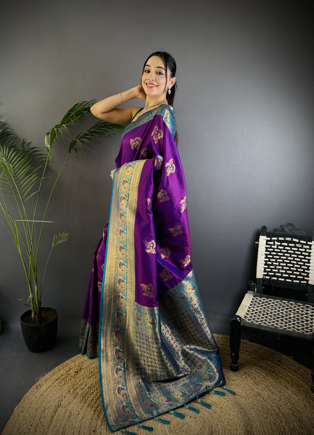 Traditional banarasi silk saree with zari weaving work