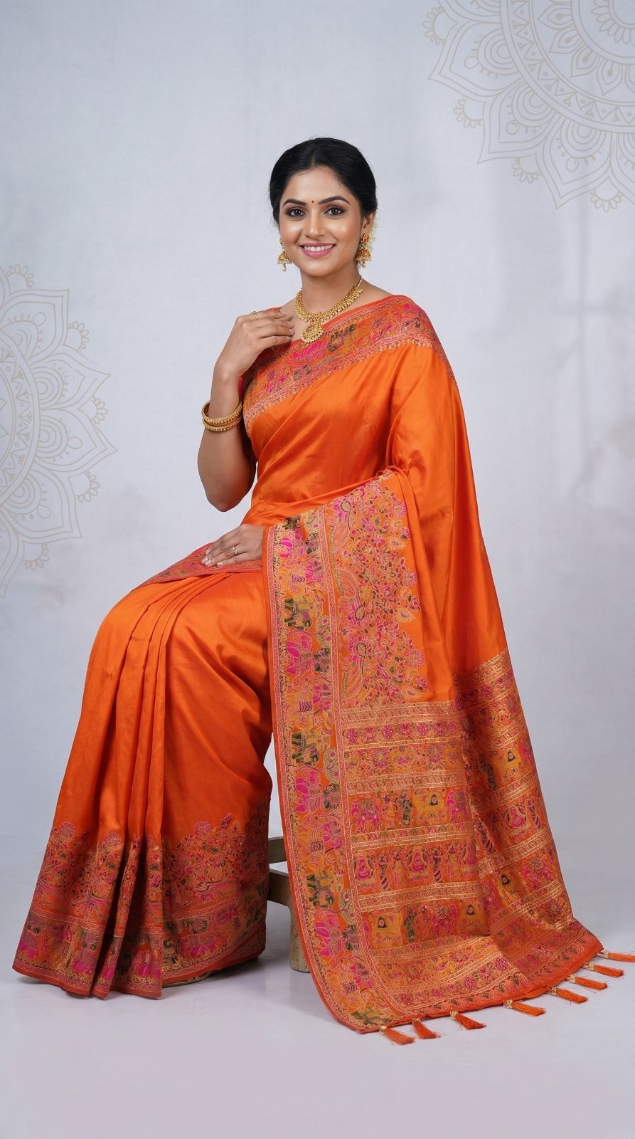 Traditional viscose pashmina silk saree with woven design