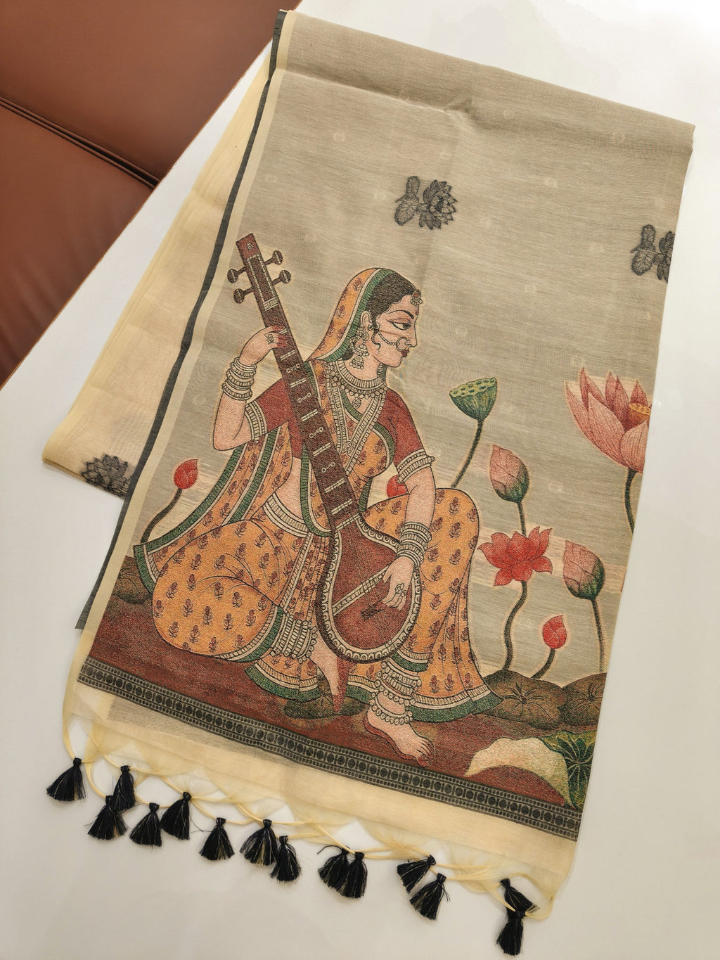 Muga cotton saree with mithila concept weaving pallu