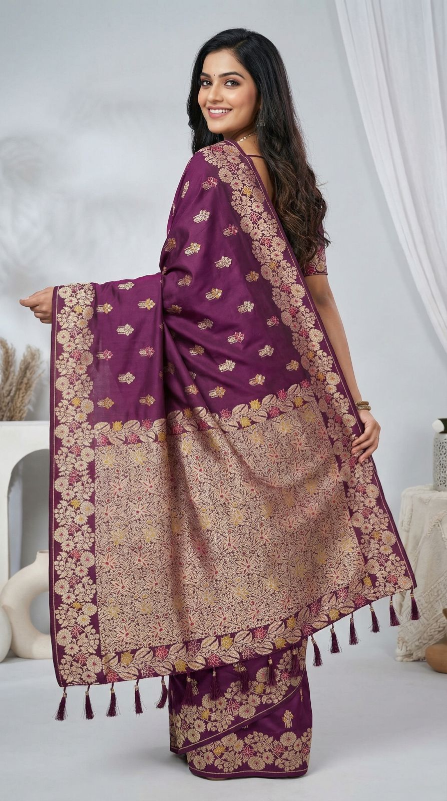 Premium banarasi silk saree with meenakari zari weaving work