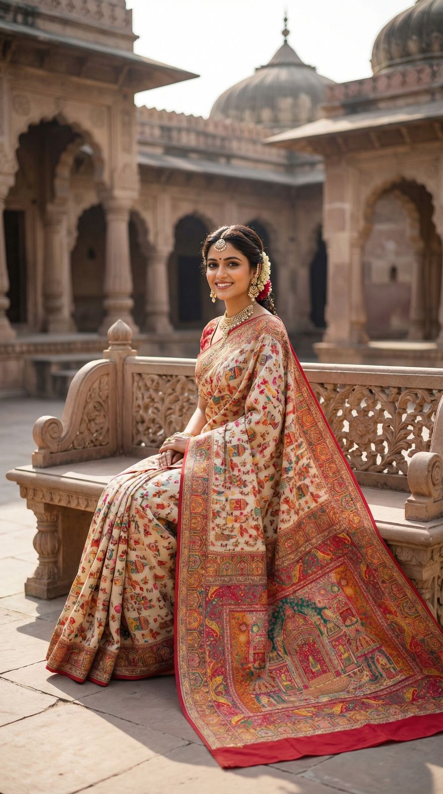 Traditional pashmina silk saree with woven design