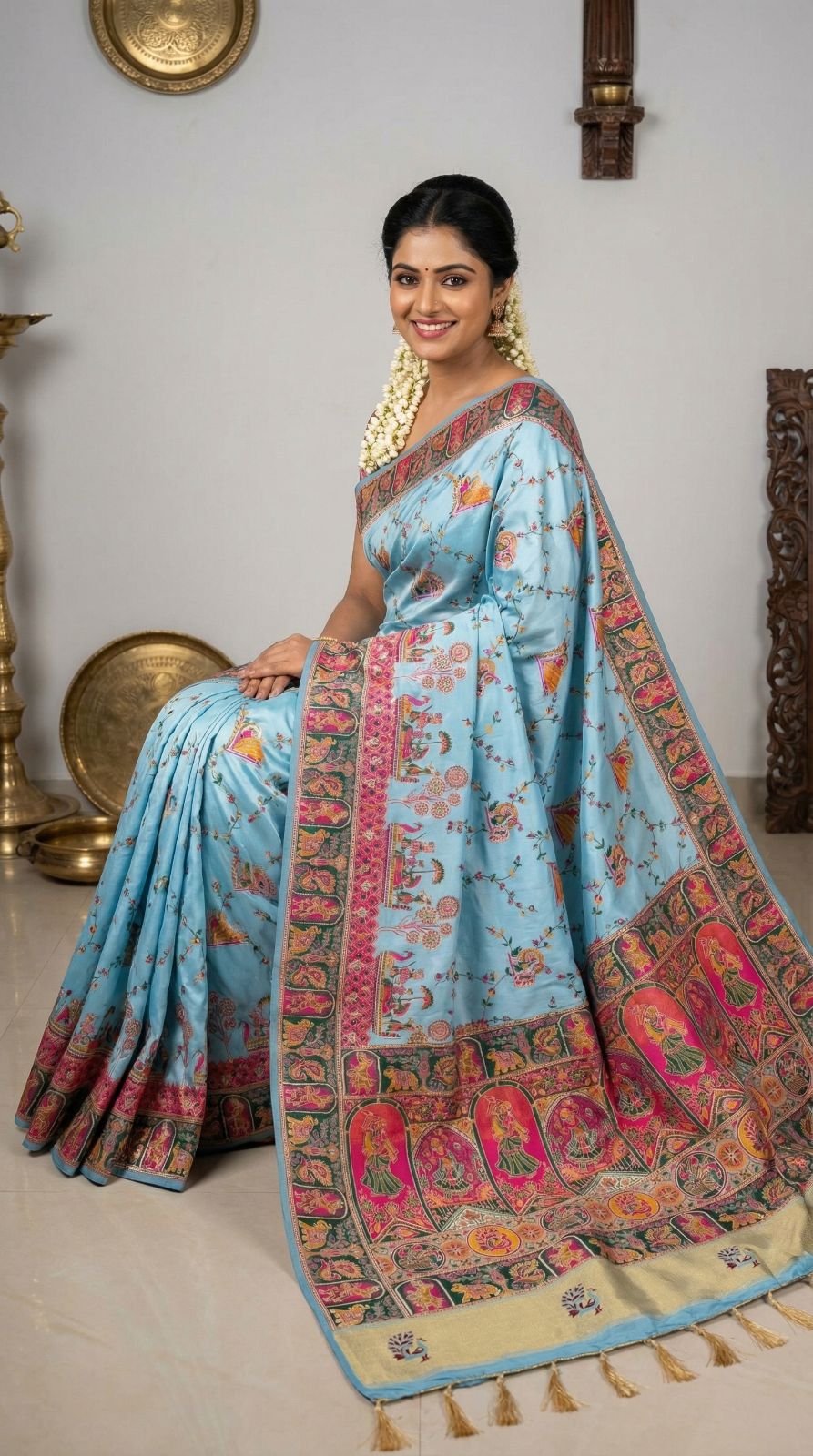 Rajwadi viscose pashmina silk weaving saree with lagdi patta pallu