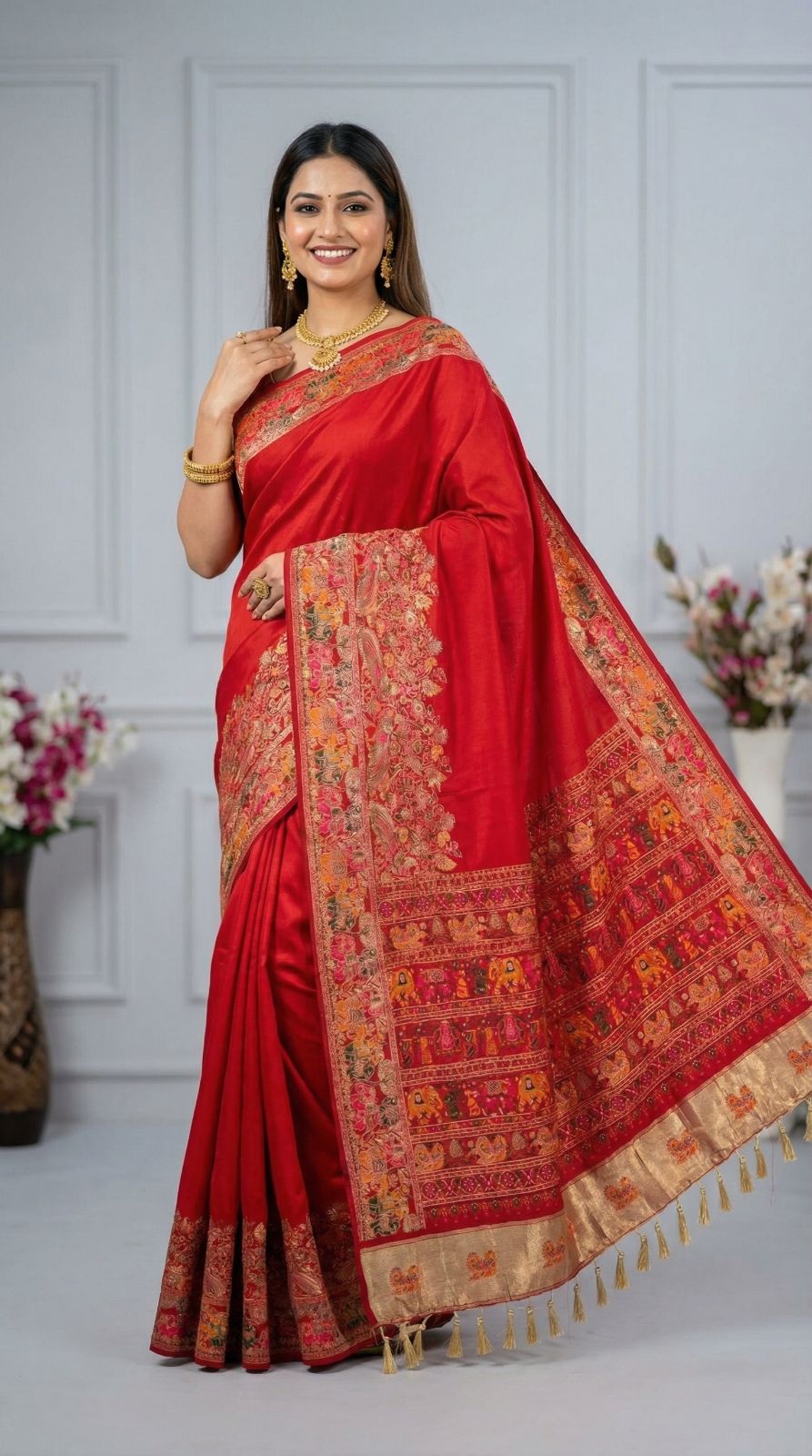 Soft Rajwadi pashmina silk weaving saree with lagdi patta pallu