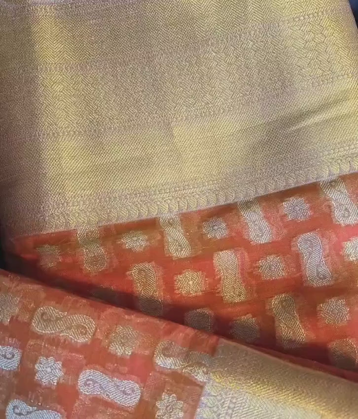 Elegant Orange Organza Saree – Lightweight & Festive Wear