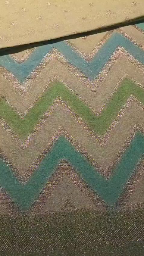 Handmade Khadi Georgette Banarasi Silk Saree - Green blue