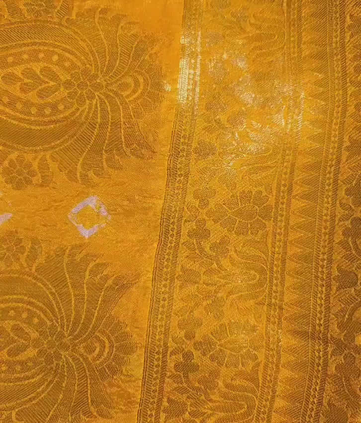 Traditional Yellow Gharchola Saree | Bandhani Silk Saree with Zari Work |Festive Wedding Wear | Indian Ethnic Saree