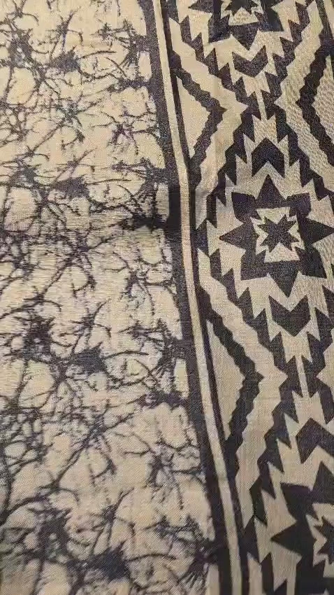 Black Warli Print Silk Blend Saree | Tribal Art Festive Wear, Includes Blouse Piece