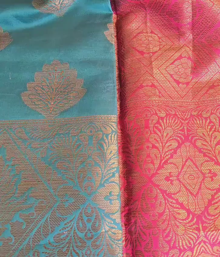 Exquisite Green and pink Banarasi Saree  Handwoven Elegance. Fall and Pico done